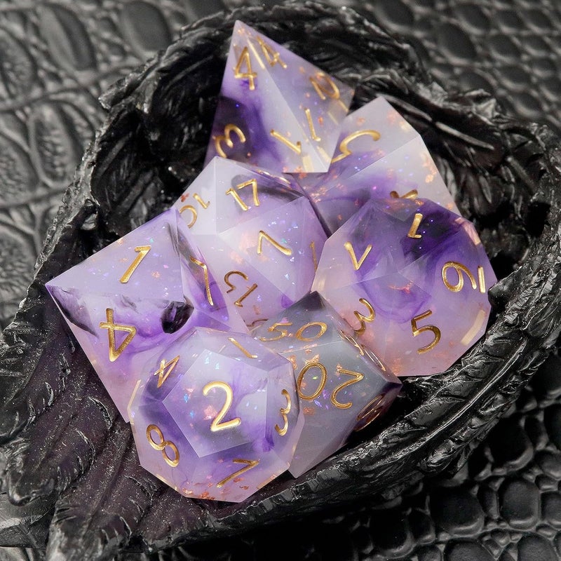Haxtec Sharp Edge Dice Set Black Purple White Resin DND Dice Set Glitter Polyhedral D&D Dice Compatible with Dungeons and Dragons - Image 4